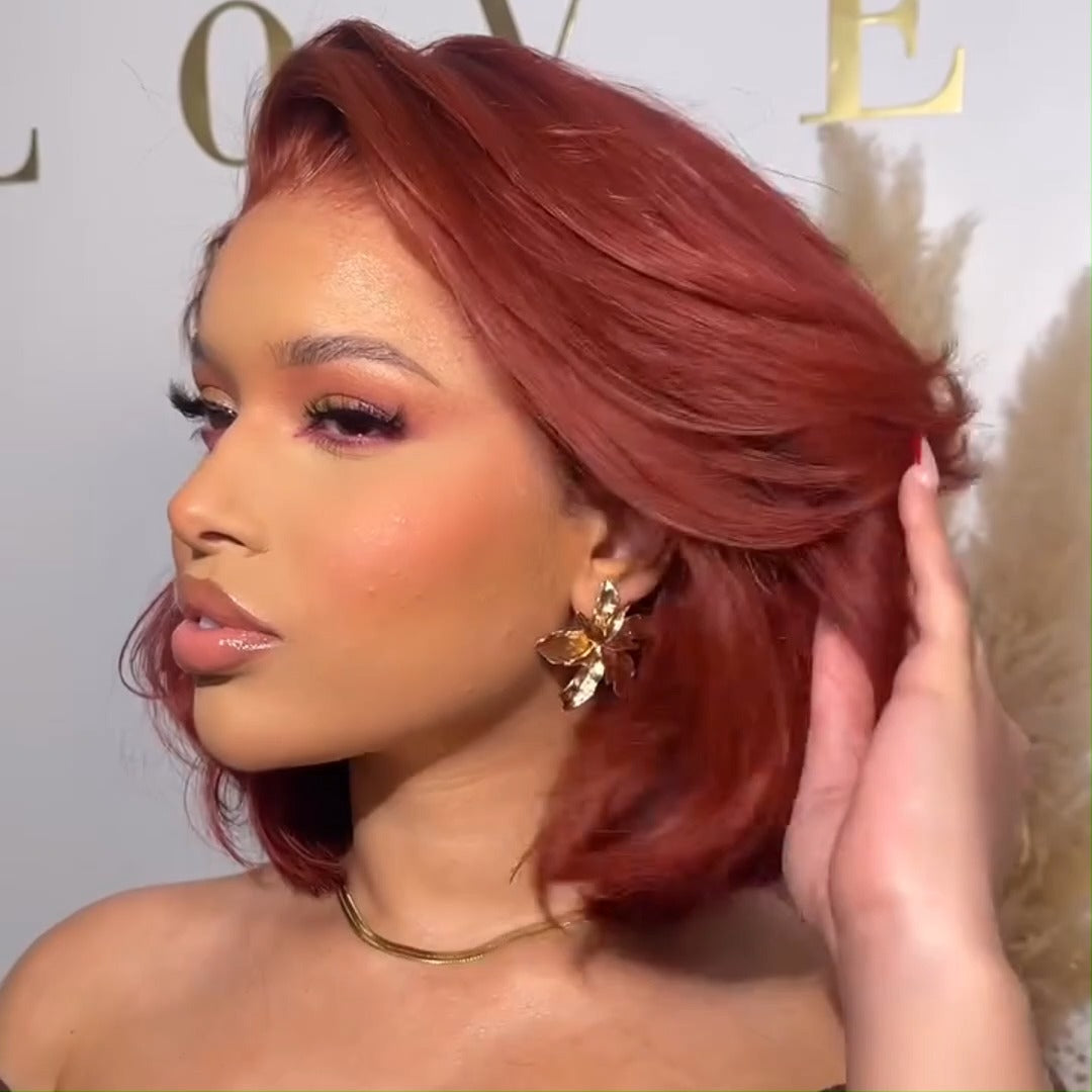 Glueless Reddish Brown Pixie Cut Bob Wigs Colored Natural 4x6 Pre Cut Lace 100% Human Hair Wigs 250% Density