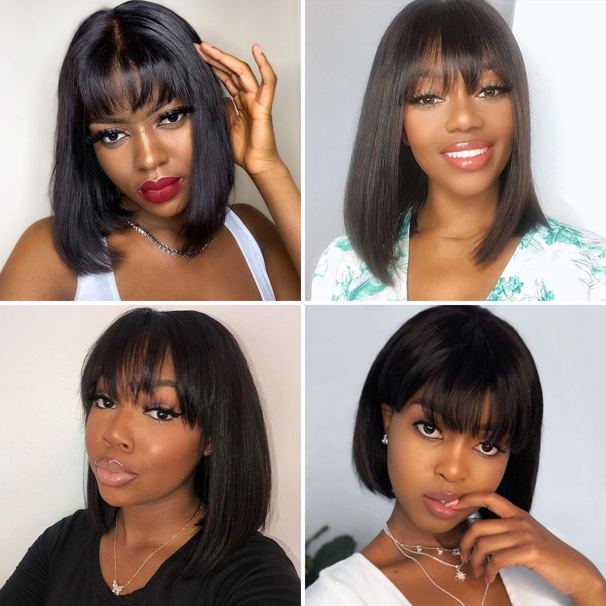 Buy 1 Get 1 Free: Glueless Straight Real Human Hair Bob Wig With Bangs - Flash Sale