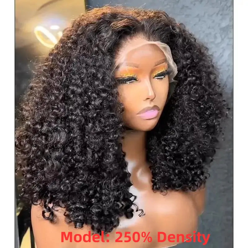 Glueless Wig Curly Human Hair 13x4 Lace Frontal Curly Wave Bob Wig Pre Plucked Natural Hairline - Geeta Hair