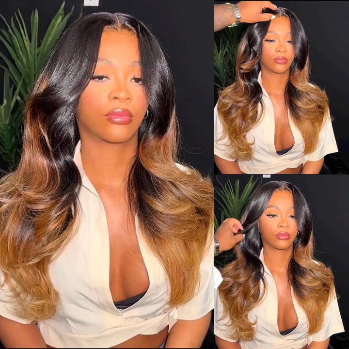 Glueless Wigs Body Wave Lace Frontal Brown And Honey Blonde Ombre Human Hair Wigs Pre Plucked Hairline