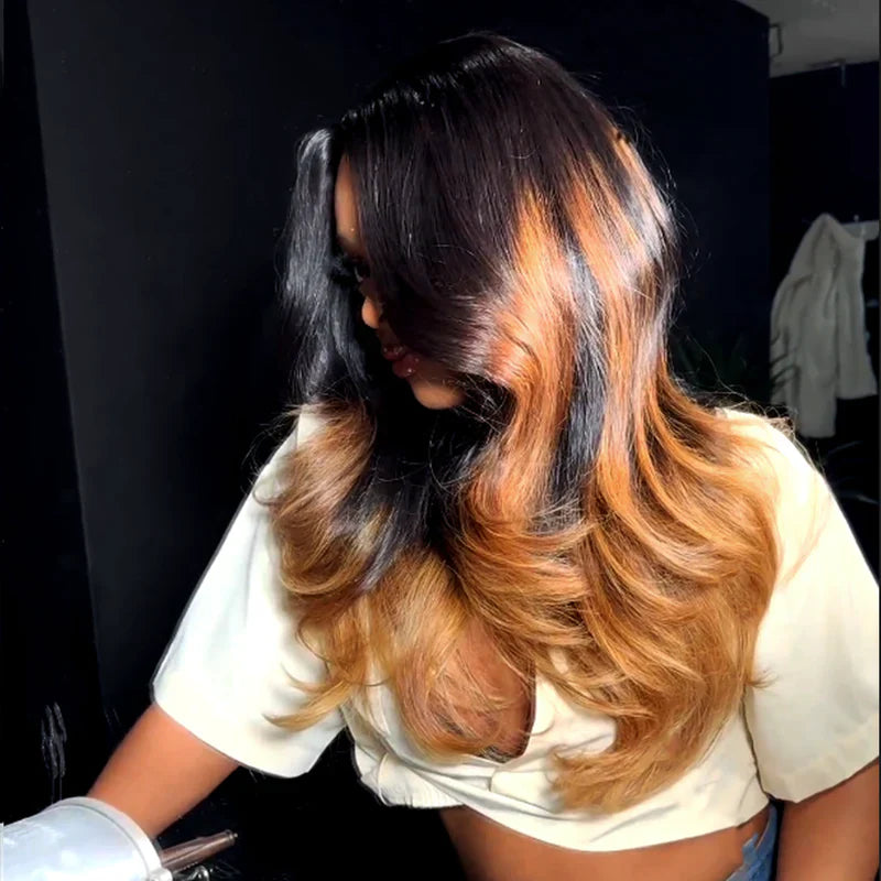 Glueless Wigs Body Wave Lace Frontal Brown And Honey Blonde Ombre Human Hair Wigs Pre Plucked Hairline