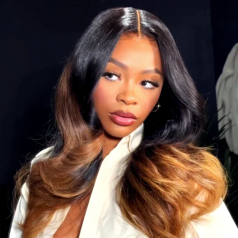 Glueless Wigs Body Wave Lace Frontal Brown And Honey Blonde Ombre Human Hair Wigs Pre Plucked Hairline