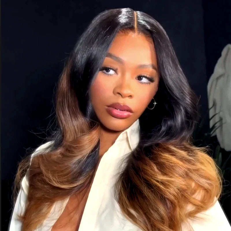 Glueless Wigs Body Wave Lace Frontal Brown And Honey Blonde Ombre Human Hair Wigs Pre Plucked Hairline