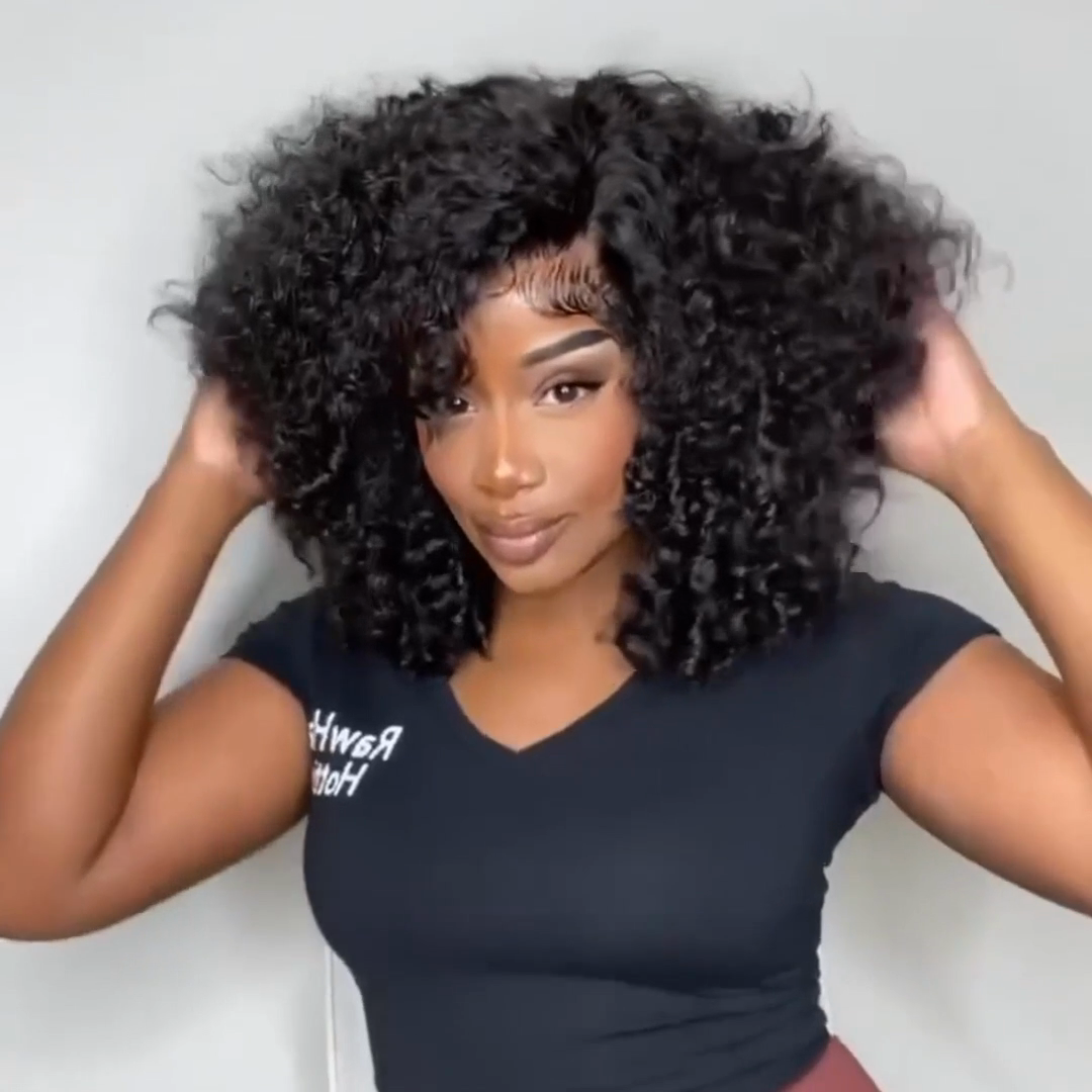 Glueless Wigs Fluffy Short Curly Bob Wigs 13x4 Lace Front Human Hair Wig Pre Plucked 250% Density No Code Needed