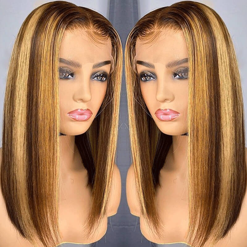 Straight Hair Honey Blonde Highlight Bob Human Hair Wigs HD Lace 13x4/4x4 Frontal/Closure Ombre Glueless Wigs-Geeta Hair