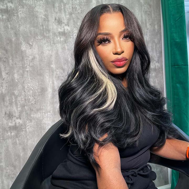 Grey With Black Highlight Straight Wig 13x4 Lace Frontal Wig Mix Color Wig Human Hair Wig