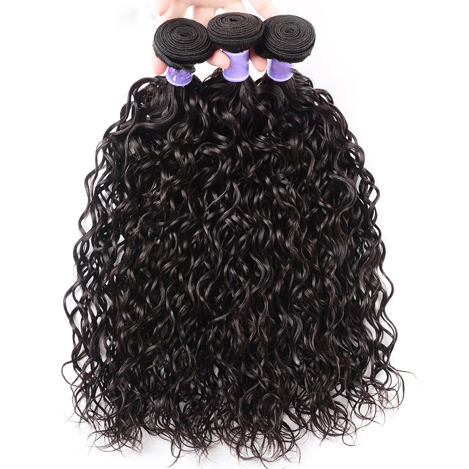 Geetahair Water Wave Hair 3 Bundles With 13x4 Lace Frontal 100% Virgin Human Hair Extensions