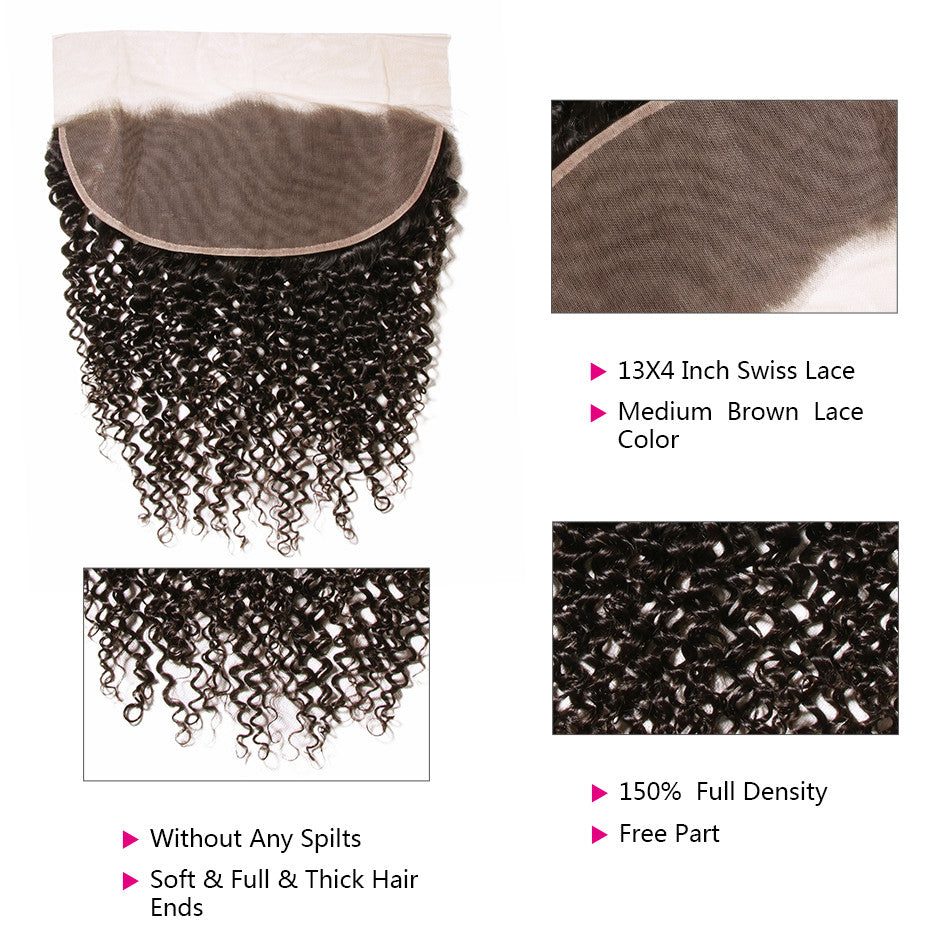 GeetaHair Curly Hair 3 Bundles With 13x4 Lace Frontal 100% Remy Human Hair