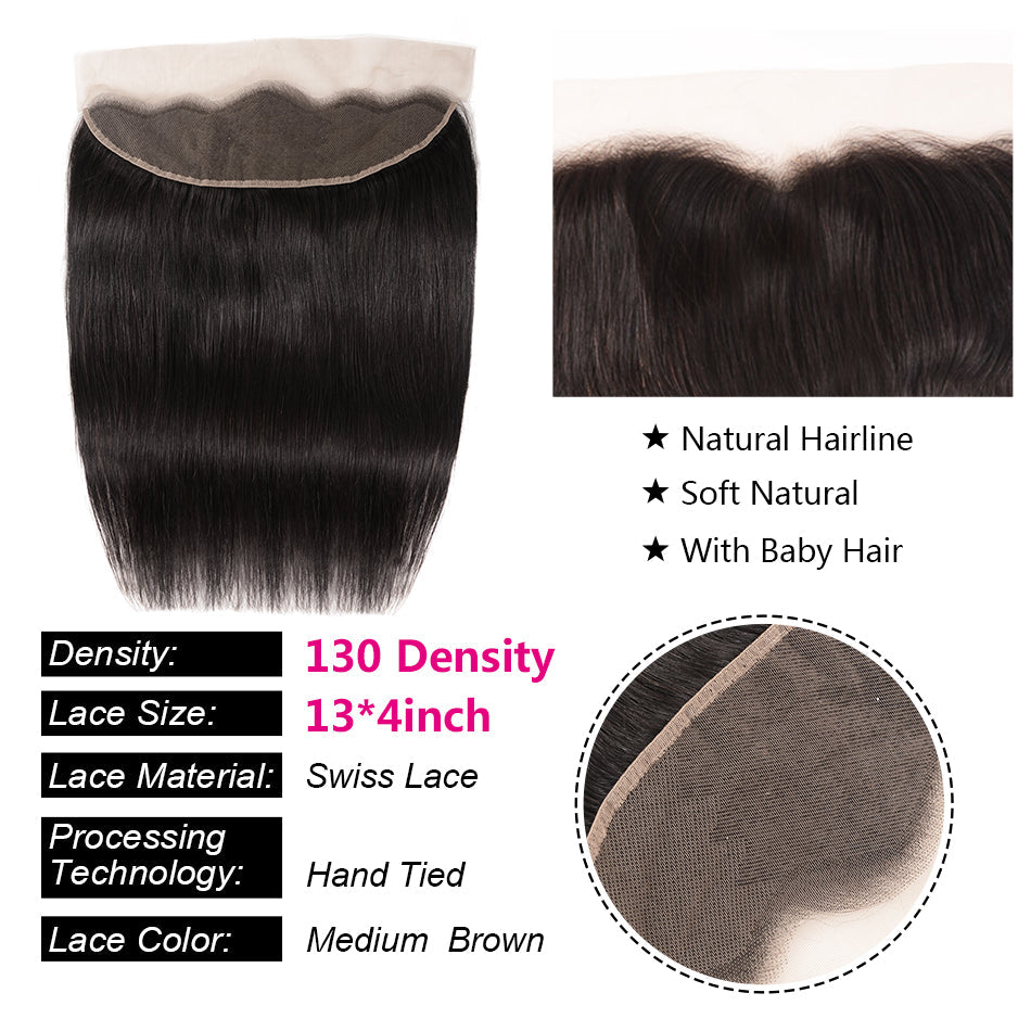 GeetaHair 3 Bundles Brazilian Straight Hair with 13x4 Ear to Ear Lace Frontal