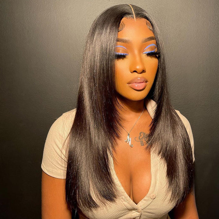 13x4/4x4 Hd Transparent Straight Layered Wig Pre Plucked Natural Hairline Human Hair Wigs