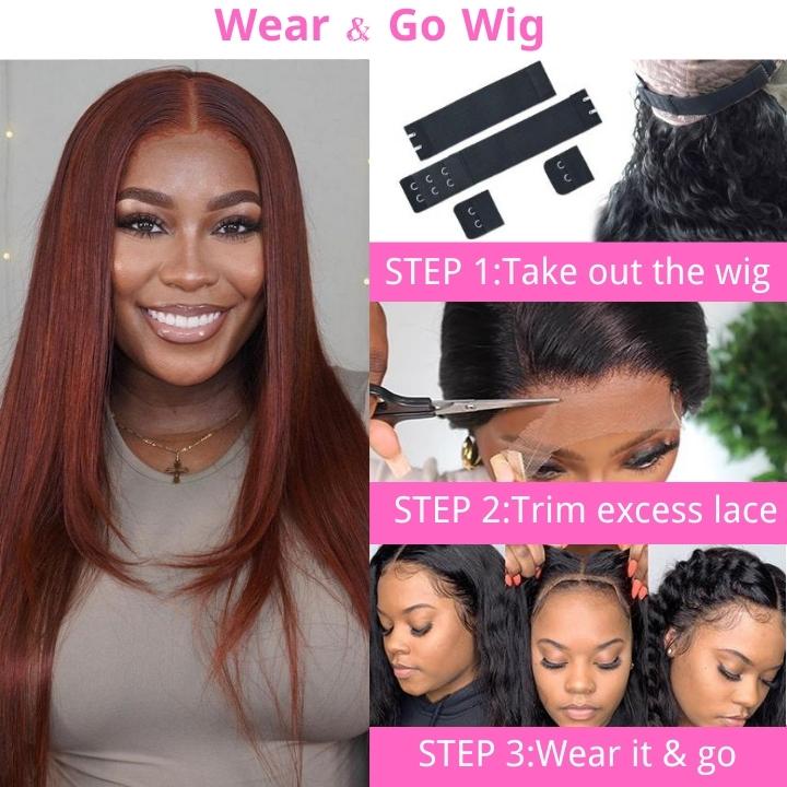 Layered Straight 13x4/4x4 Reddish Brown Lace Frontal Wig HD Transparent Human Hair Wigs Auburn Colored 33# Wig-Geeta Hair