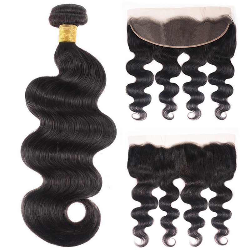 GeetaHair Body Wave 13x4 Frontal Natural Color With 3 Bundles 100% Human Hair