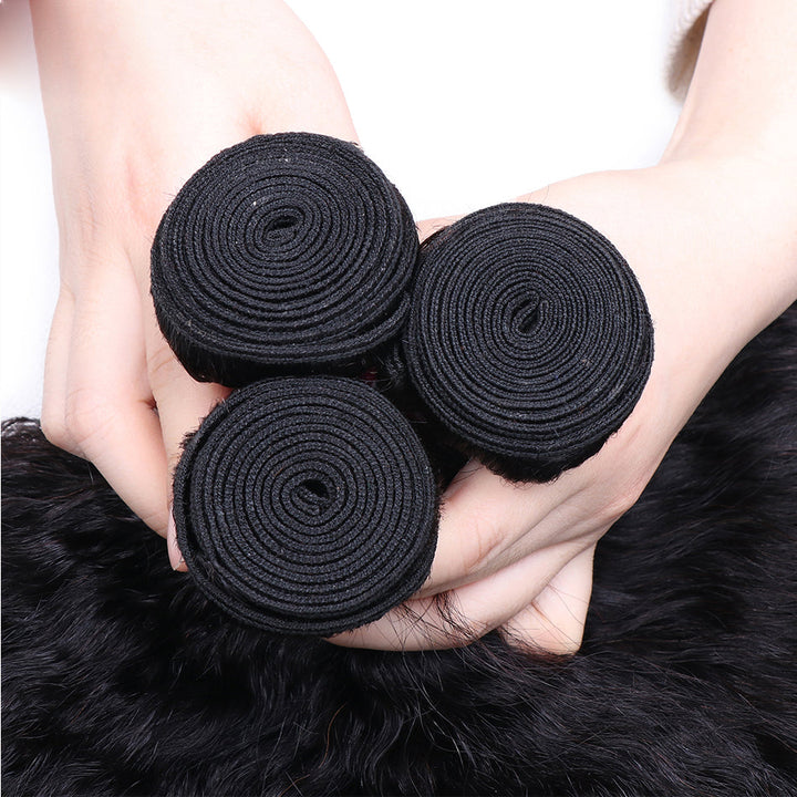 GeetaHair Kinky Straight 3 Bundles With 4x4 Lace Closure Virgin Human HairGeetaHair Kinky Straight 3 Bundles With 4x4 Lace Closure Virgin Human Hair