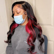 Red Skunk Stripe Hair Body Wave Lace Front Wig 99J Red Colored HD Transparent Lace Human Hair Wigs