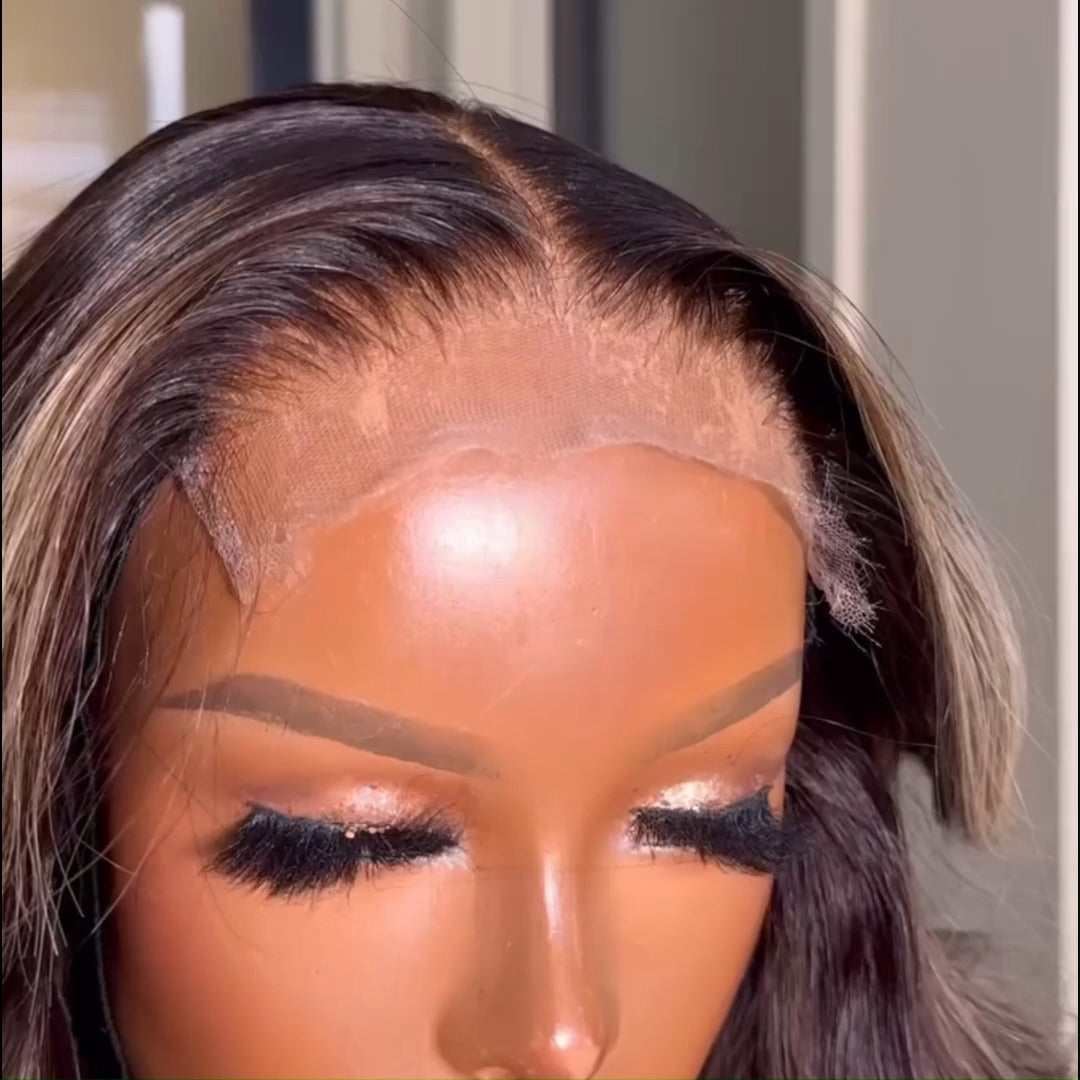 Highlight Ash Blonde Body Wave Human Hair Wig 13x4 Transparent HD Lace Front Wig for Women Pre Plucked