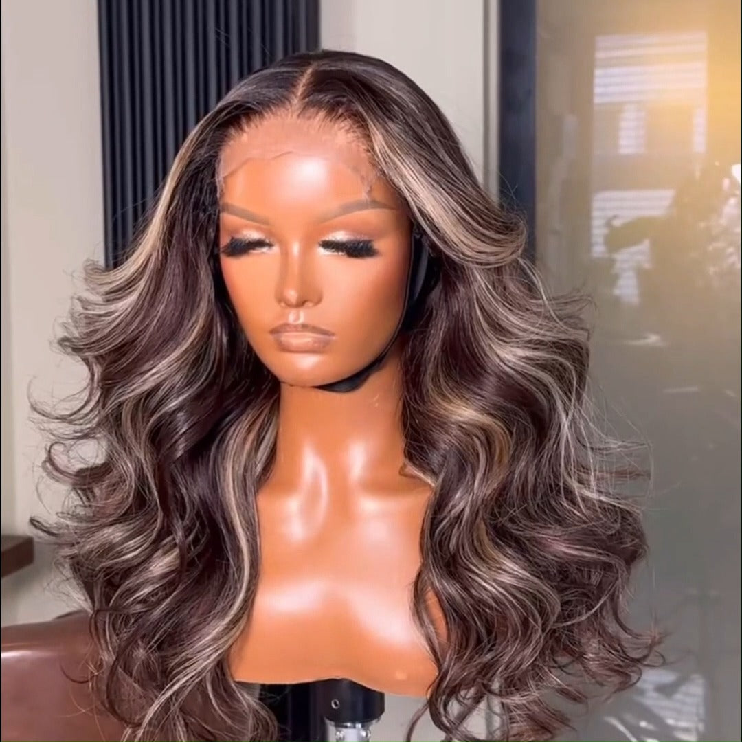 Highlight Ash Blonde Body Wave Human Hair Wig 13x4 Transparent HD Lace Front Wig for Women Pre Plucked
