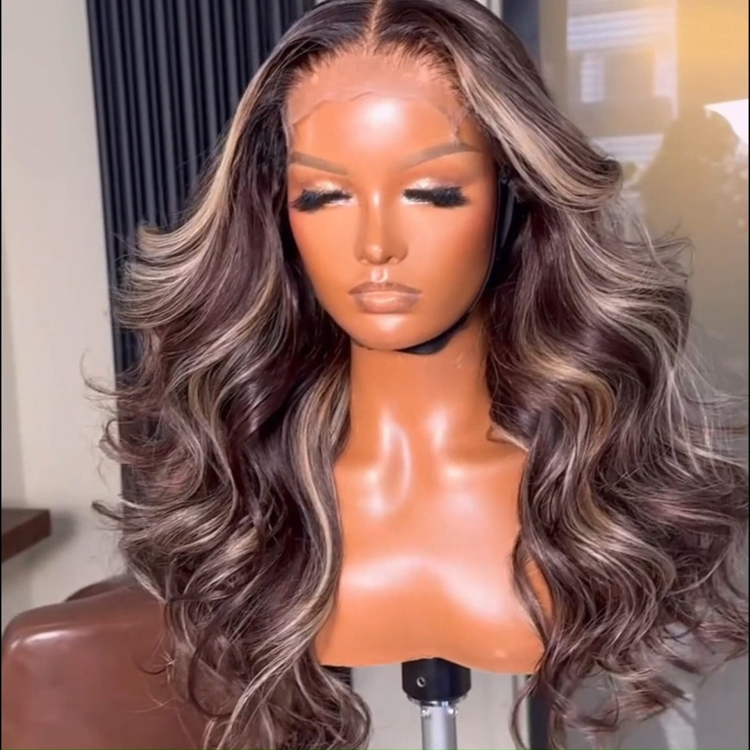 Highlight Ash Blonde Body Wave Human Hair Wig 13x4 Transparent HD Lace Front Wig for Women Pre Plucked