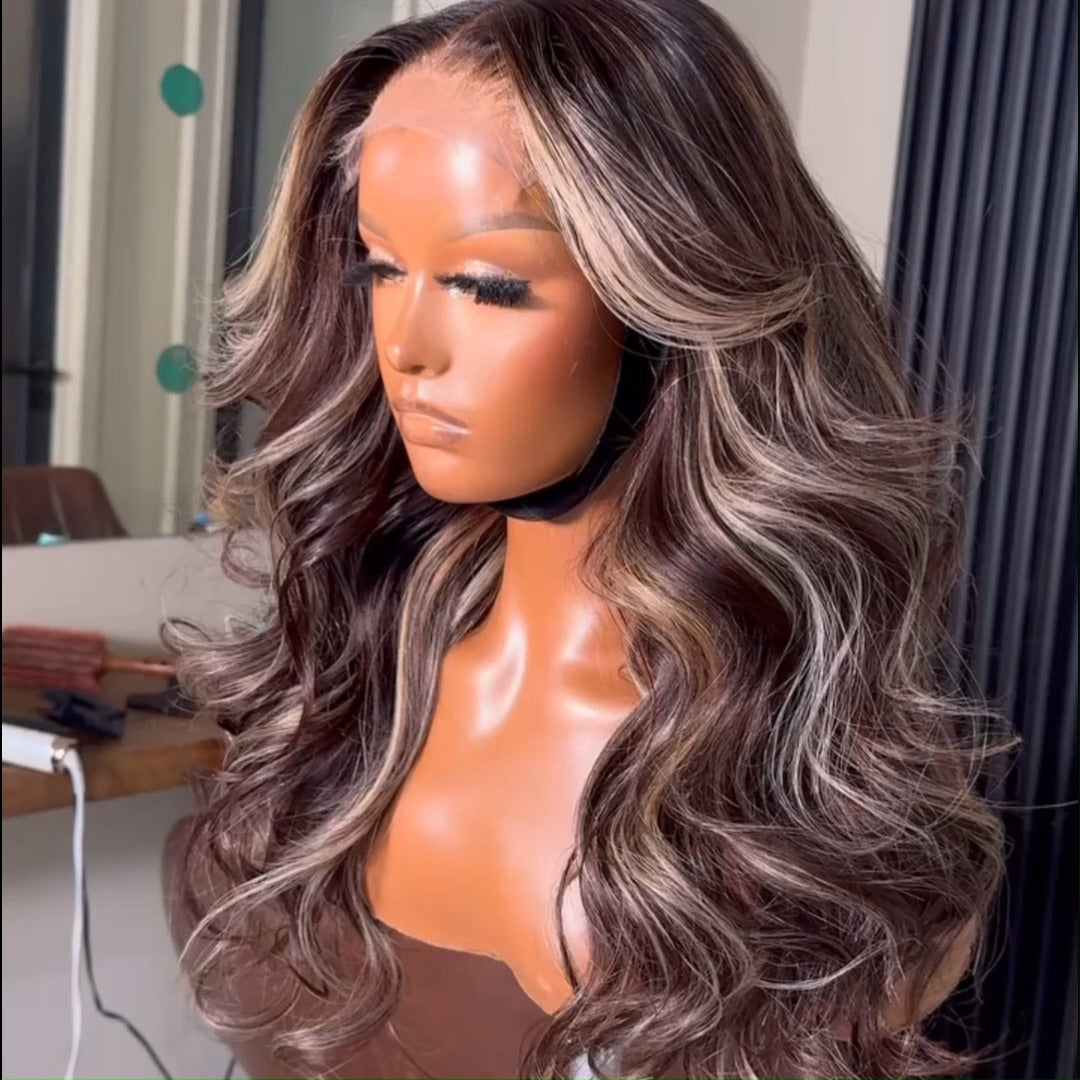 Highlight Ash Blonde Body Wave Human Hair Wig 13x4 Transparent HD Lace Front Wig for Women Pre Plucked