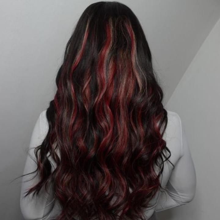 Highlight Black with Red & Blonde Straight/Body Wave 13x4 Lace Front Wig With Multi Color Highlights Loose Wave Human Hair Wigs-GeetaHair
