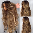 Highlight Blonde Color Long Wavy Human Hair Wigs Ombre Blonde Balayage Lace Front Wigs