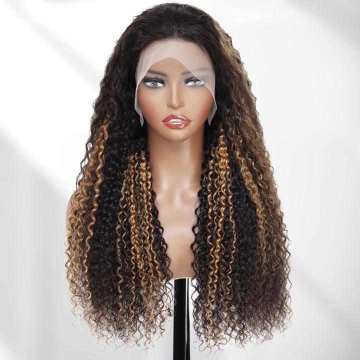 Highlight Blonde Curly 5x5/13x4 HD Lace Front Wig Highlights Honey Blonde Human Hair Wigs-GeetaHair