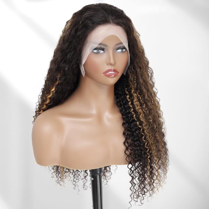 Highlight Blonde Curly 5x5/13x4 HD Lace Front Wig Highlights Honey Blonde Human Hair Wigs-GeetaHair