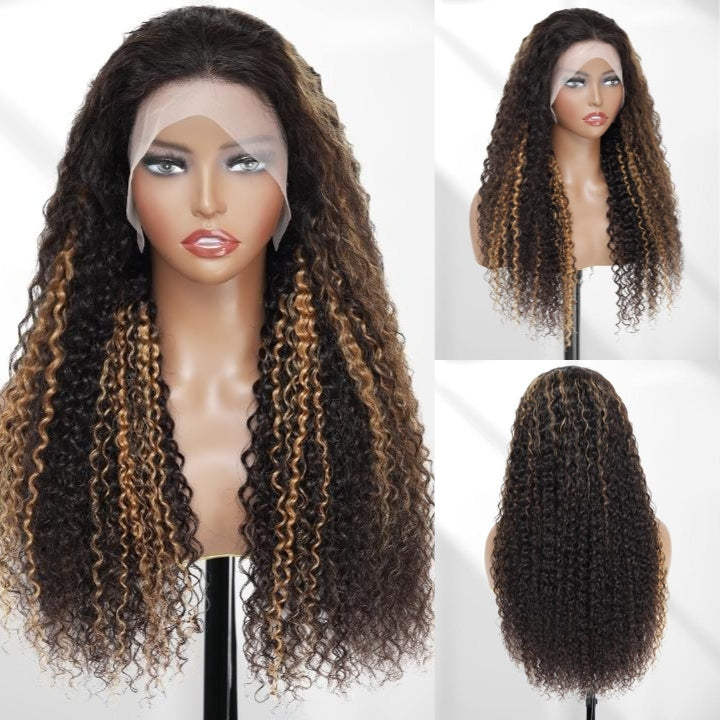 Highlight Blonde Curly 5x5/13x4 HD Lace Front Wig Highlights Honey Blonde Human Hair Wigs-GeetaHair