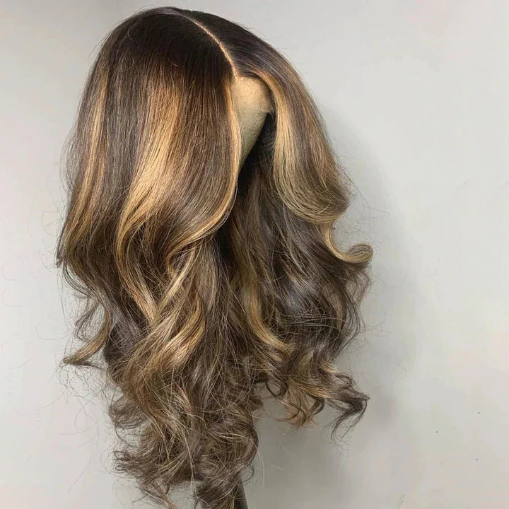 Blonde Balayage on Dark Brown Hair Body Wave Lace Front Wig Highlight HD Transparent Human Hair Wigs