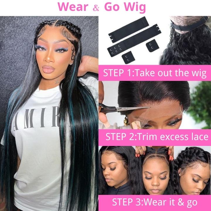 Funky Colored Wigs | Highlight Bluish Green Straight HD Transparent Lace Wig Moeny Piece Colored Natural Hairline Human Hair Wigs-Geeta Hair