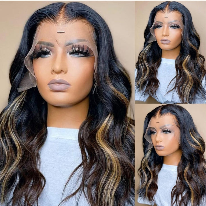 Xmas Sale Balayage Blonde Body Wave 13x4/4x4 HD Lace Front Wig For Women Highlight Pre Plucked Hairline Human Hair Wigs