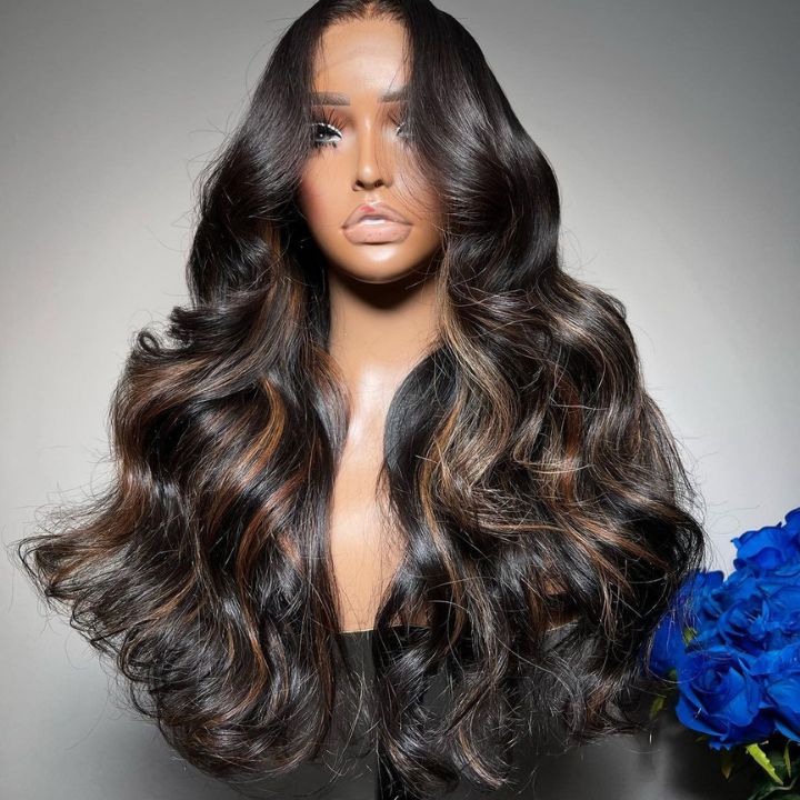 Highlight Brown 13x4 Body Wave Pre Cut HD Lace Front Wigs Glueless Highlights Color Human Hair Wigs-GeetaHair