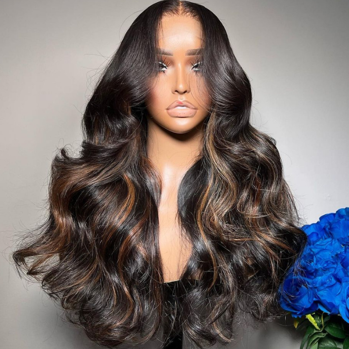 Highlight Brown 13x4 Body Wave Pre Cut HD Lace Front Wigs Glueless Highlights Color Human Hair Wigs-GeetaHair