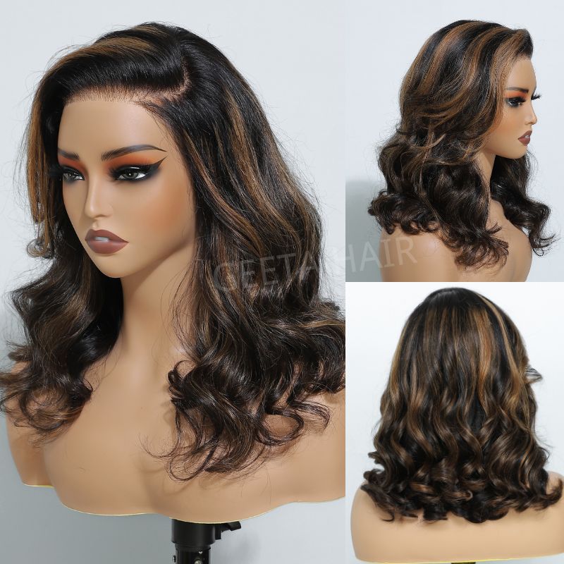 24 Hours Shipping Highlight Brown Glueless G1B/30 Color Body Wave 13x4 HD Lace Front Wig Pre Plucked 180% Density