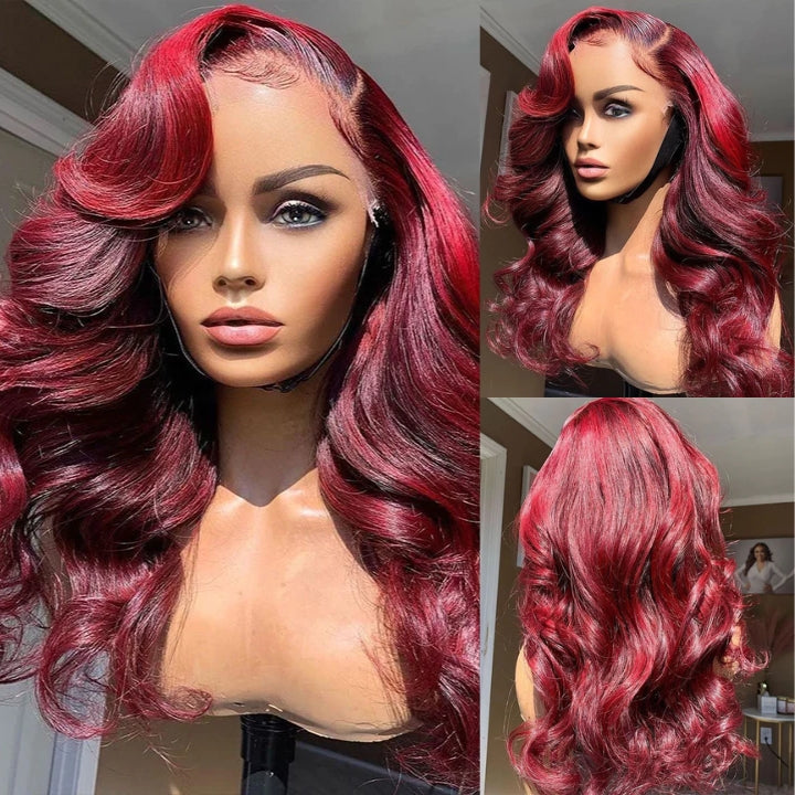Highlight Burgundy Body Wave 13x4/4x4 HD Lace Wig 99j Colored Body Wave Human Hair Wigs