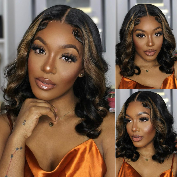 Highlight Honey Blonde Body Wavy 13x4 Lace Front Short Bob Wig Glueless Human Hair Wig-Geeta Hair
