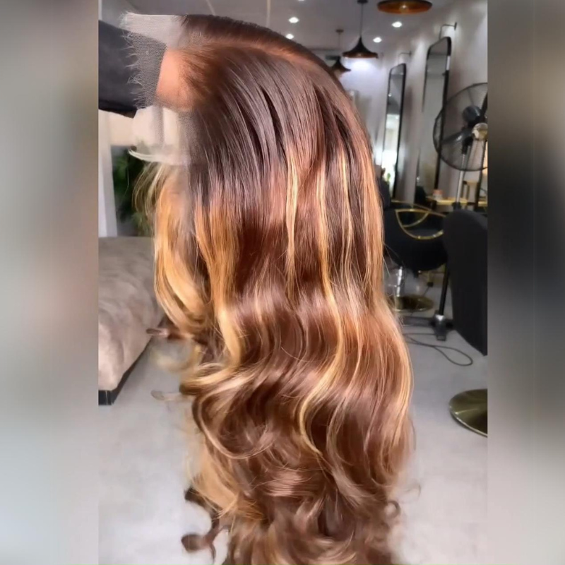 Highlight Honey Blonde Glueless Wigs Loose Wave 13x4 Transparent HD Lace Front Wig for Women Pre Plucked