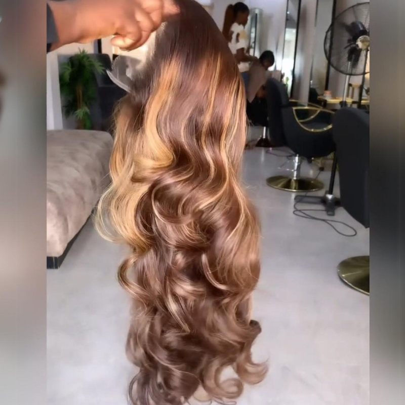 Highlight Honey Blonde Glueless Wigs Loose Wave 13x4 Transparent HD Lace Front Wig for Women Pre Plucked