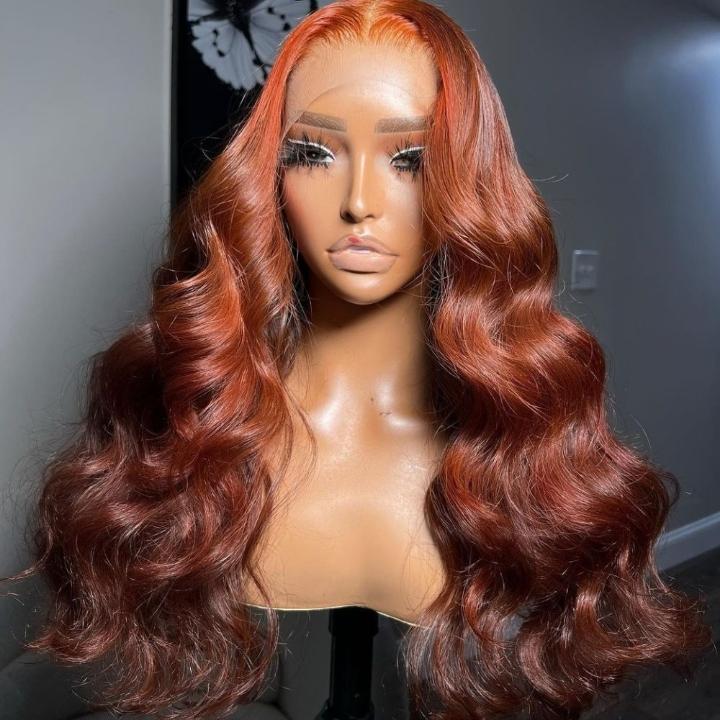 Money Piece Highlight Light Orange 13x4/4x4 Transparent Lace Front Wig Skunk Stripe Body Wave Lace Color Wig-Geeta Hair