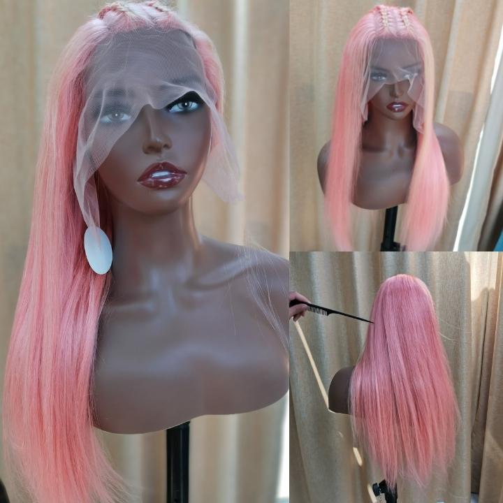 Funky Colored Wigs | Highlight Pink With 613 Blonde Transparent Lace Front Wig Straight Highlights Trendy Color Human Hair Wigs-Geeta Hair