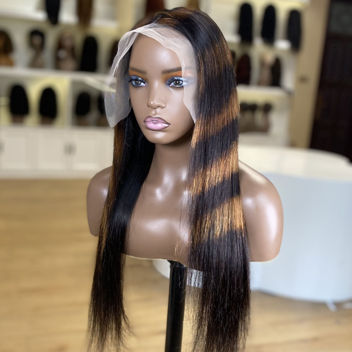 Highlight Twill Zebra Brown Long Straight Hair Glueless 4x4/13x4 HD Lace Front Human Hair Wigs- Geeta Hair