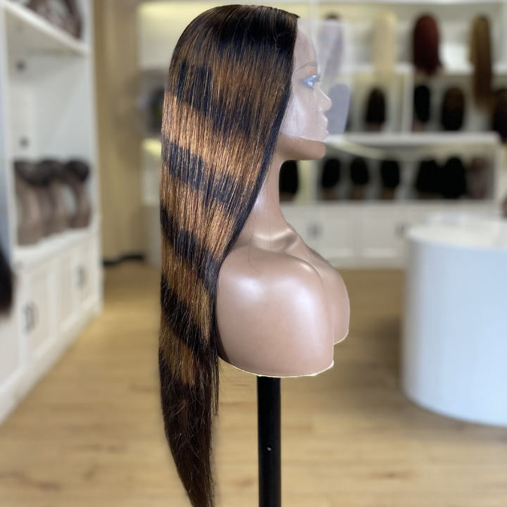 Highlight Twill Zebra Brown Long Straight Hair Glueless 4x4/13x4 HD Lace Front Human Hair Wigs- Geeta Hair
