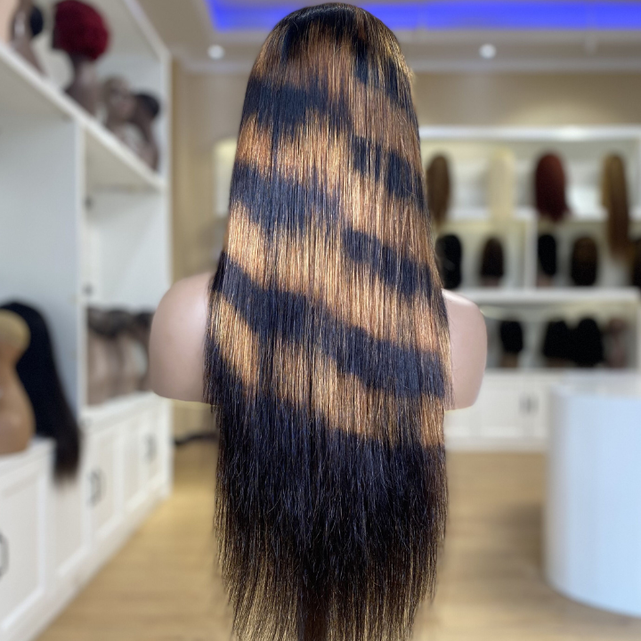 Highlight Twill Zebra Brown Long Straight Hair Glueless 4x4/13x4 HD Lace Front Human Hair Wigs- Geeta Hair