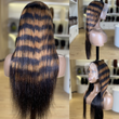 Highlight Zebra Brown Horizontal Stripe Long Straight Hair Glueless 4x4/13x4 HD Lace Front Human Hair Wigs- Geeta Hair