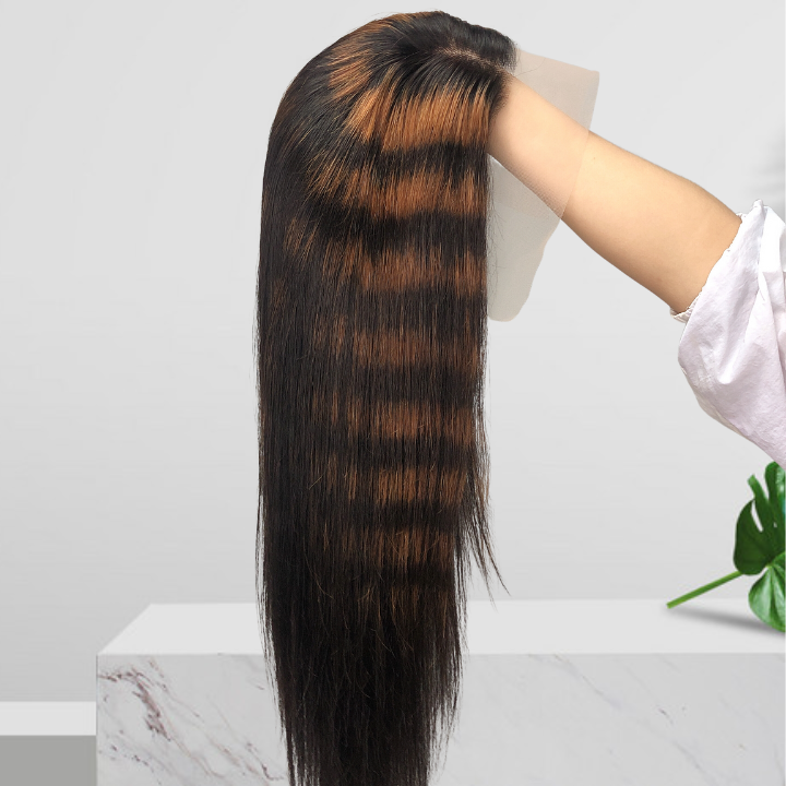 Highlight Zebra Brown Long Straight Hair Glueless 4x4/13x4 HD Lace Front Human Hair Wigs- Geeta Hair