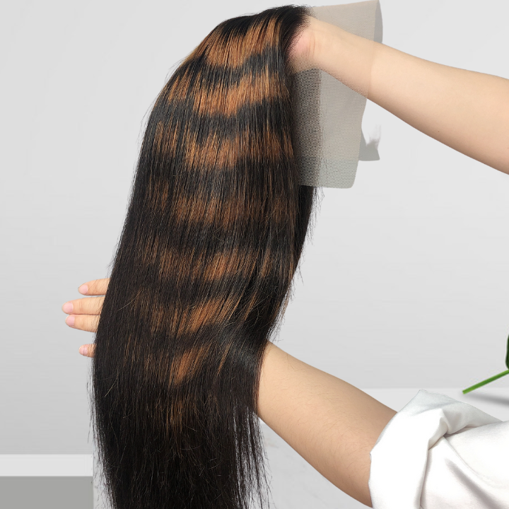 Highlight Zebra Brown Long Straight Hair Glueless 4x4/13x4 HD Lace Front Human Hair Wigs- Geeta Hair