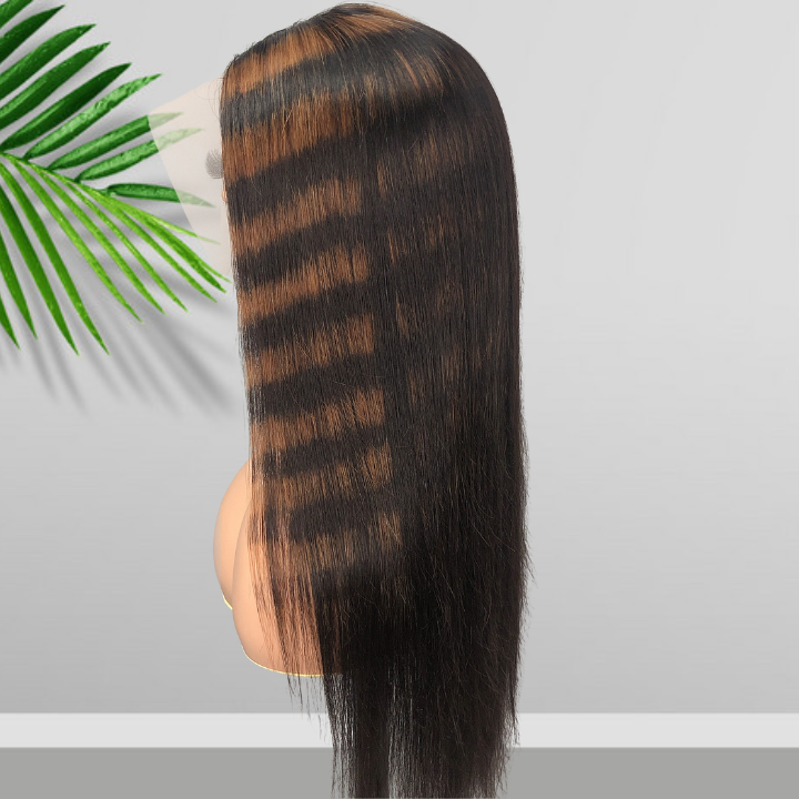 Highlight Zebra Brown Long Straight Hair Glueless 4x4/13x4 HD Lace Front Human Hair Wigs- Geeta Hair