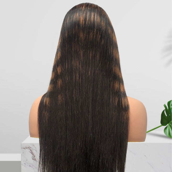 Highlight Zebra Brown Long Straight Hair Glueless 4x4/13x4 HD Lace Front Human Hair Wigs- Geeta Hair