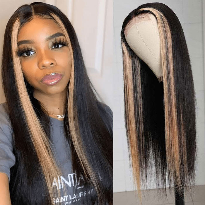 Graduation Season Special 38% Off Highlight Ombre TL/27 Skunk Stripe Bone Straight Hair Wig 13x4 HD Lace Front Human Hair Wigs