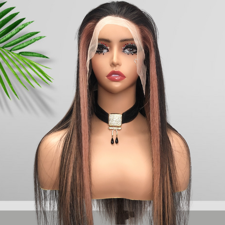 Balayage Pink Long Straight Hair Glueless 4x4/13x4 HD Lace Front Human Hair Wigs Funky Color Highlights Wig-Geeta Hair