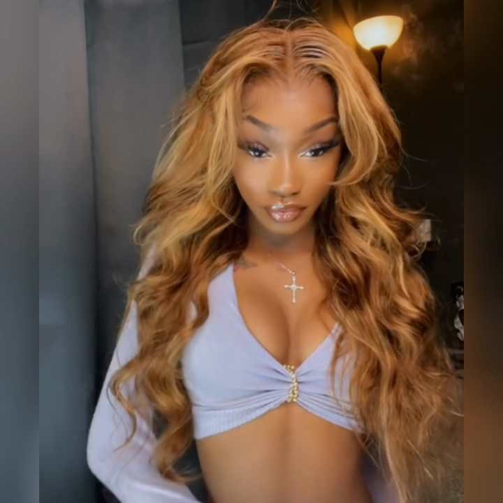 Body Wave Hair Honey Blonde Highlight 13x4 Hd Transparent Lace Front Wig 100% Virgin Human Hair Wig-Geeta Hair